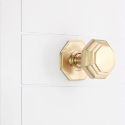 Octagonal Centre Door Knob Satin Brass