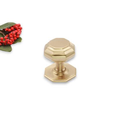 Octagonal Centre Door Knob Satin Brass