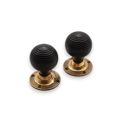 Ebonised Wood Beehive Mortice/Rim Door Knob Aged Brass