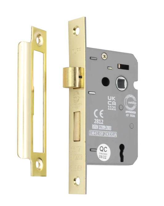 3" CE 3 Lever Mortice Sash Lock FD60 - Electro Brass