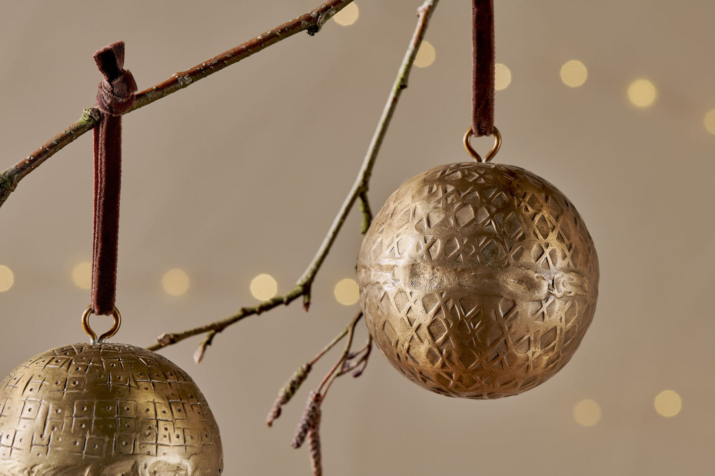 Manya Metal Round Baubles Brass - (Set of 3)