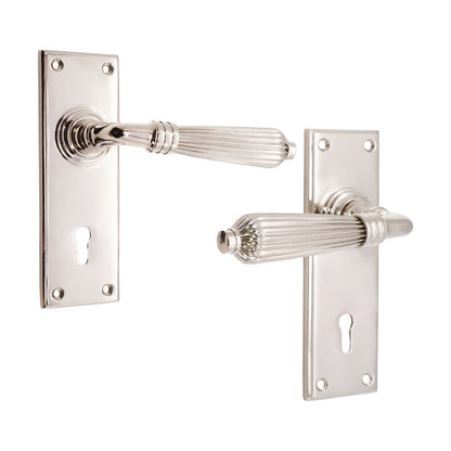 Polished Nickel Regency Lever on Backplate Lock Door Hardware