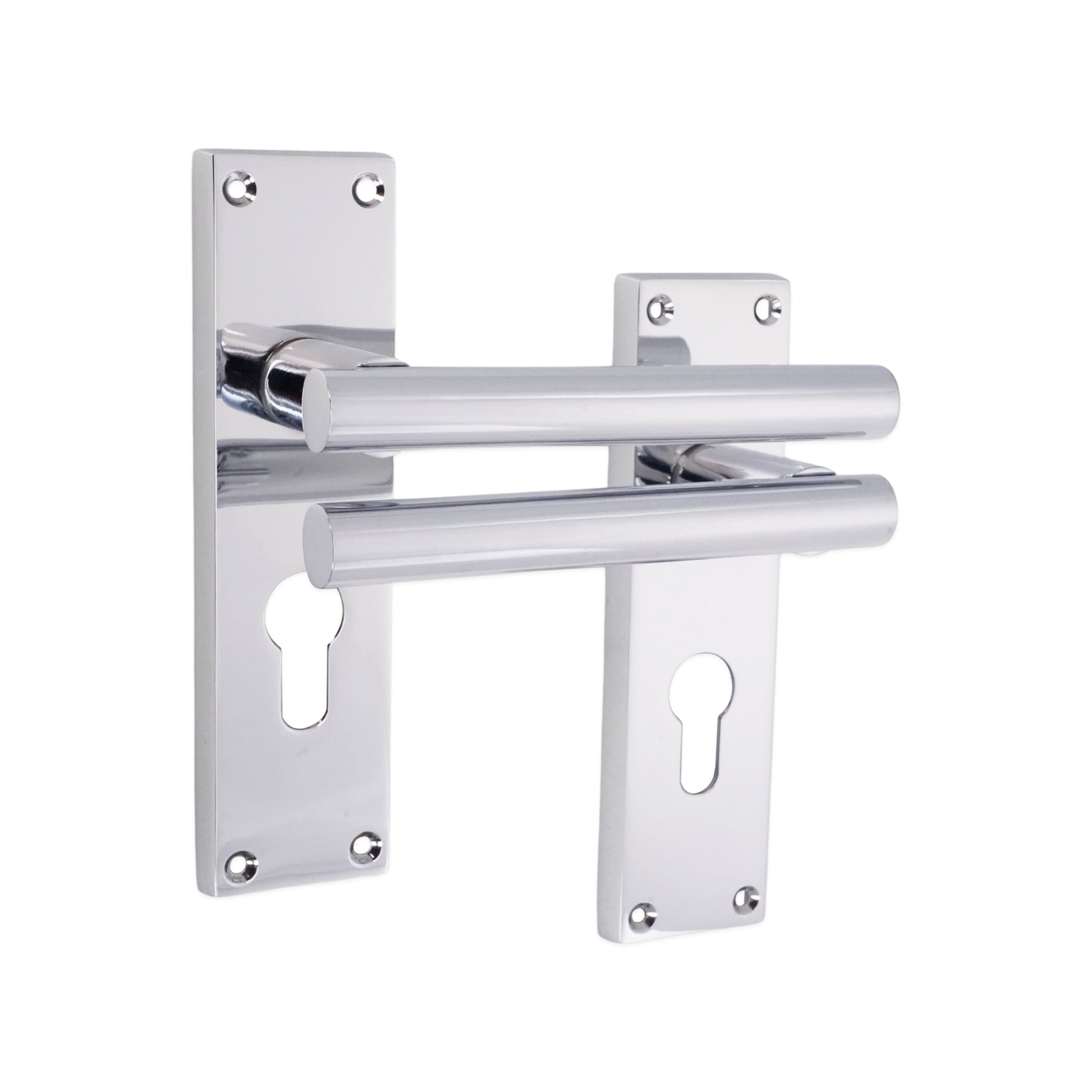 Polished Chrome Lever on Backplate Euro Door Handle Home Decor 