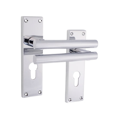 Polished Chrome Lever on Backplate Euro Door Handle Home Decor 