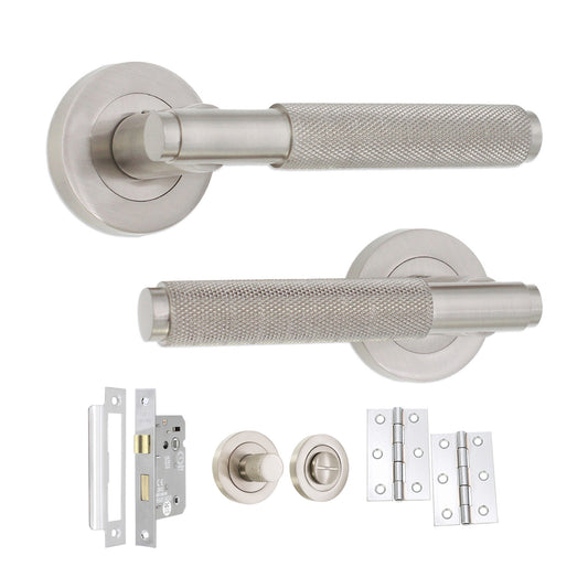Connaught Knurled Lever on Rose Satin Nickel Bath Pack
