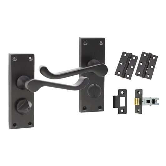 Victorian Scroll Privacy Lever Handle 115mm Latch Pack Matt Black