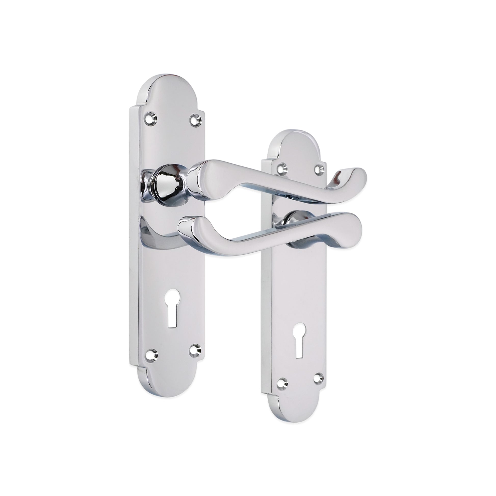 Polished Chrome Lever on Backplate Lock Door Handle Home Decor 