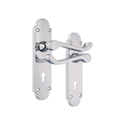 Polished Chrome Lever on Backplate Lock Door Handle Home Decor 