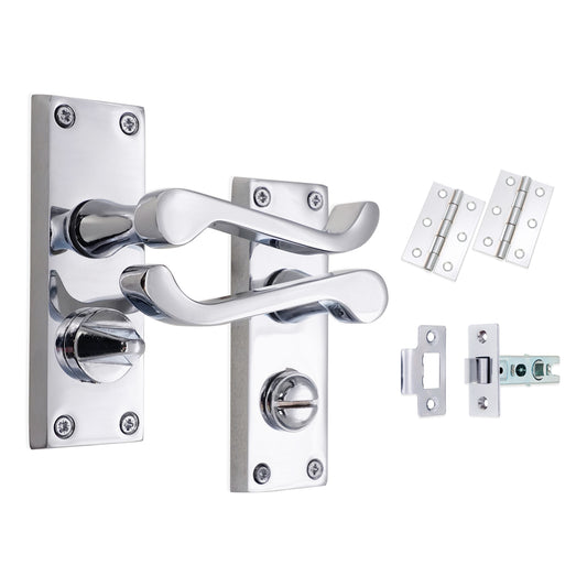 Victorian Scroll Privacy Lever Handle 115mm Latch Pack Polished Chrome