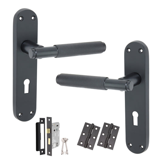 Connaught Knurled Lever on Backplate Lock Pack Matt Black