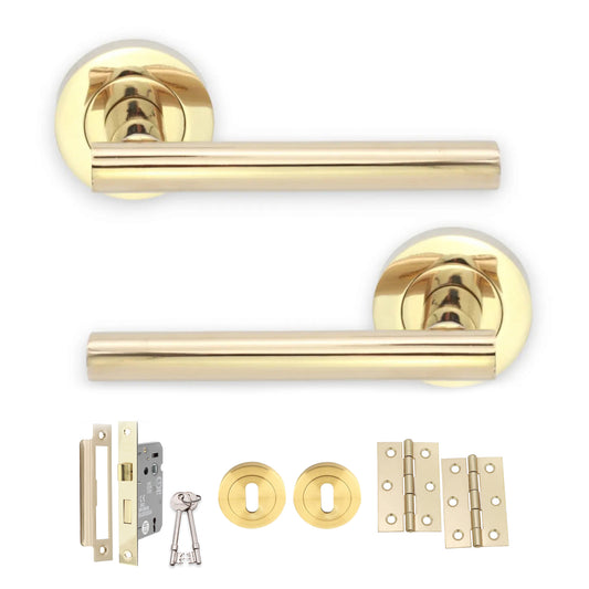 Jura Lever Door Handle PVD Brass Lock Pack