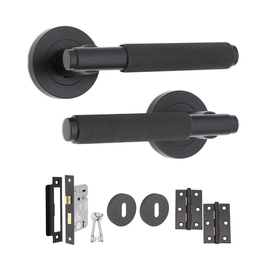 Connaught Knurled Lever on Rose Matt Black Lock Pack