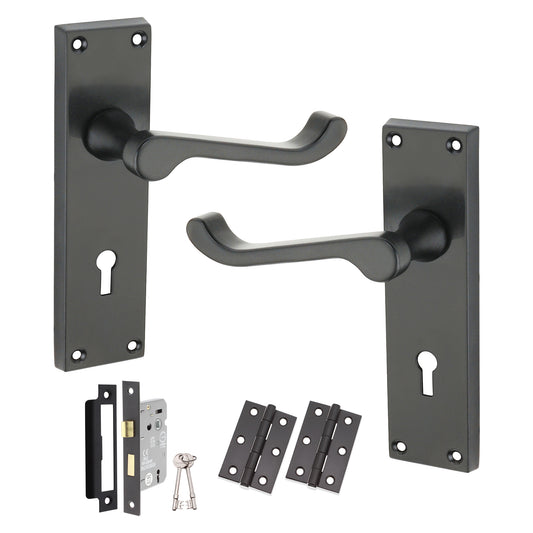 Victorian Scroll Lock Lever Handle 150mm Lock Pack Matt Black