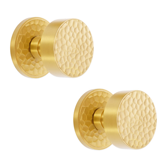 Hammered Knurlmond Mortice Door Knob Satin Brass