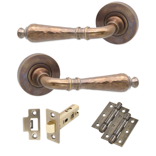 Hammered Hazel Lever on Rose Antique Latch Pack