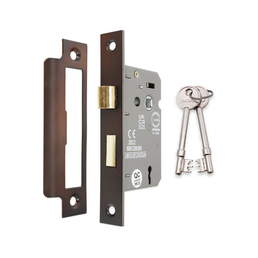 2.5" CE 3 Lever Mortice Sash Lock FD60 - Aged Bronze