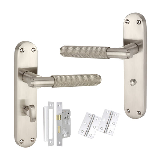 Connaught Knurled Lever on Backplate Bathroom Pack Satin Nickel