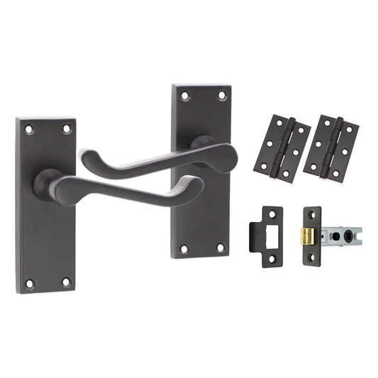 Victorian Scroll Latch Lever Handle 115mm Latch Pack Matt Black