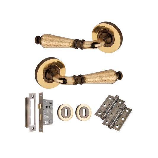 Hammered Hazel Lever on Rose Aged Brass Lock Pack