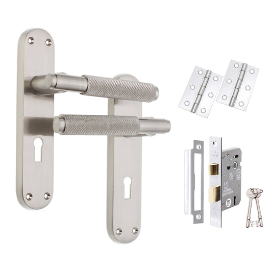 Connaught Knurled Lever on Backplate Lock Pack Satin Nickel