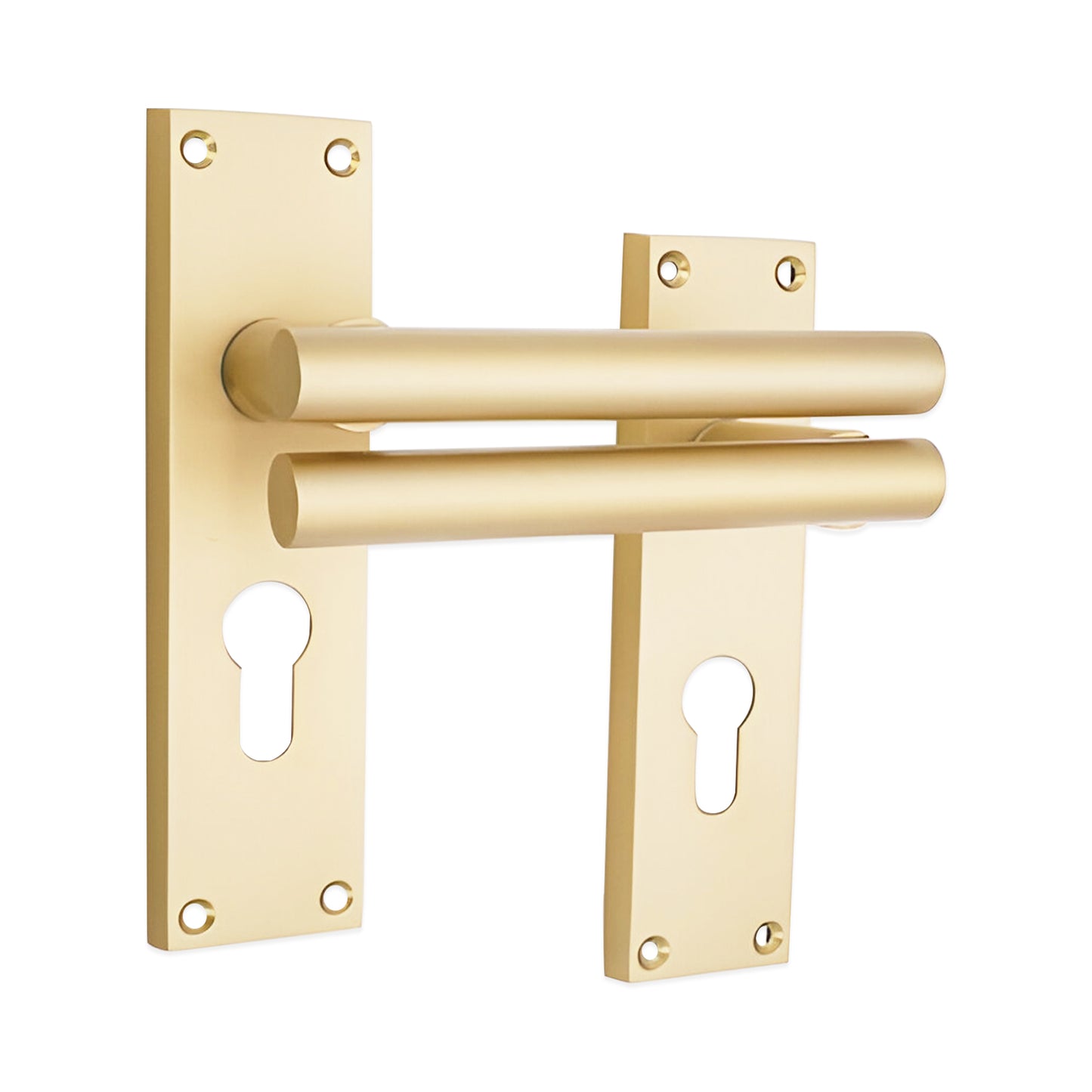 Satin Brass Lever on Backplate Euro Home Decor  
