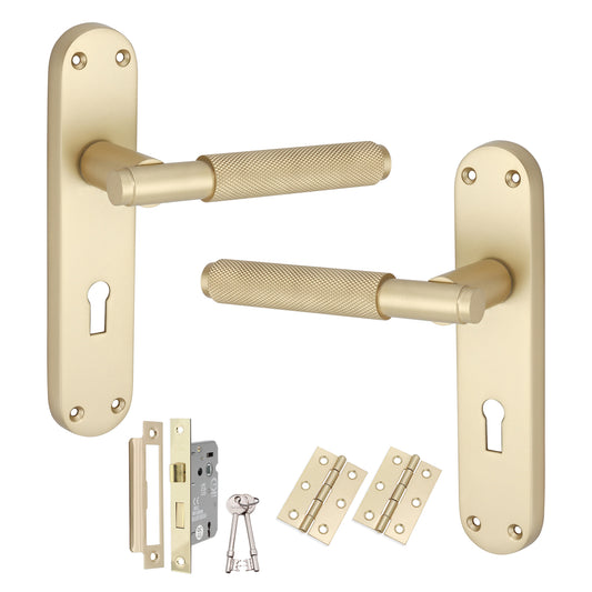 Connaught Knurled Lever on Backplate Lock Pack Satin Brass