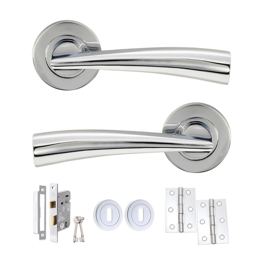 Poignée de porte Leygo Lever on Rose en chrome poli, avec serrure intégrée 