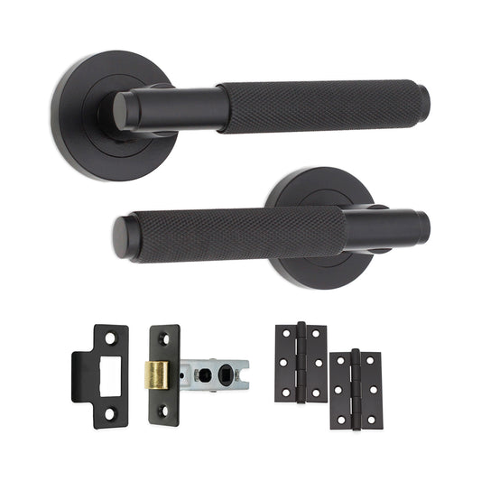 Connaught Knurled Lever on Rose Matt Black Latch Pack