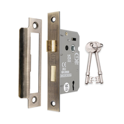 2.5" CE 3 Lever Mortice Sash Lock FD60 - Antique Brass