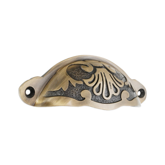 Floral Cup Pull Antique Brass