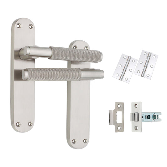 Connaught Knurled Lever on Backplate Latch Pack Satin Nickel