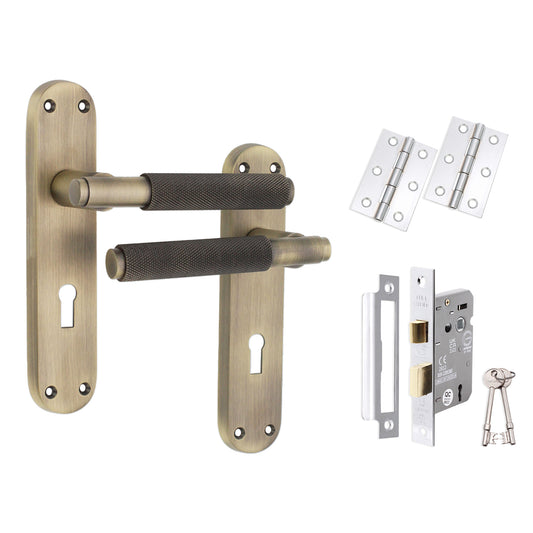 Connaught Knurled Lever on Backplate Lock Pack Matt Antique