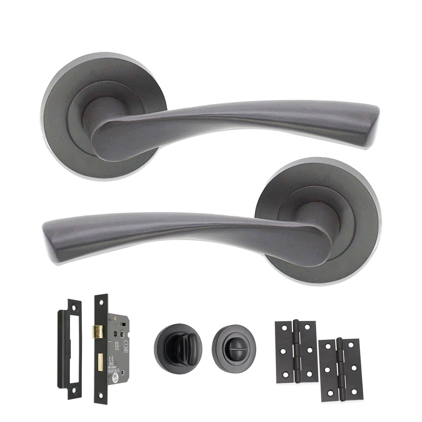 Gun Metal Grey Mercury Lever Door Handle Bath Pack Home Decor