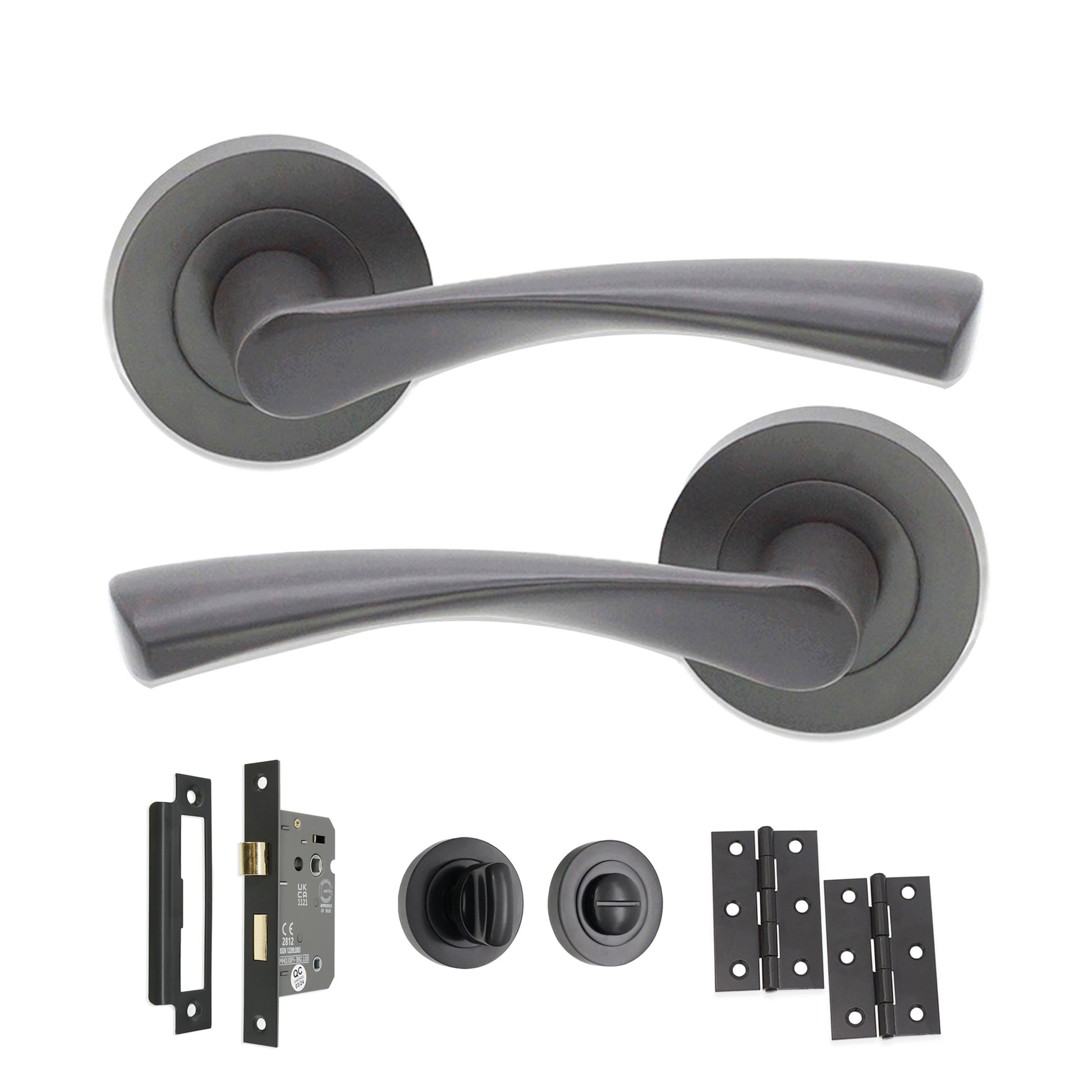 Gun Metal Grey Mercury Lever Door Handle Bath Pack Home Decor