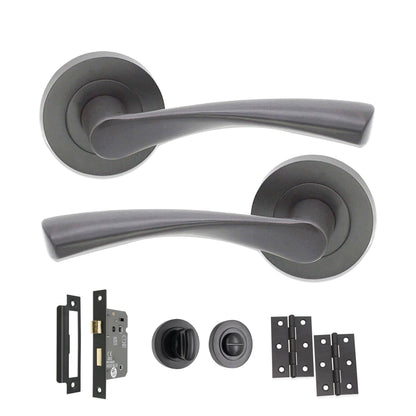 Gun Metal Grey Mercury Lever Door Handle Bath Pack Home Decor