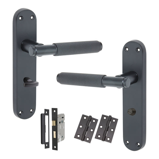 Connaught Knurled Lever on Backplate Bathroom Pack Matt Black