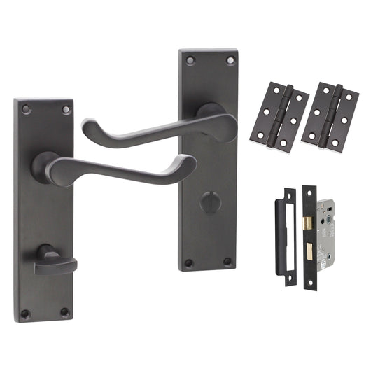 Victorian Scroll Bathroom Lever Handle 150mm Bath Matt Black