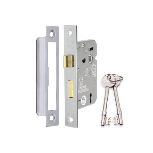 2.5" CE 3 Lever Mortice Sash Lock FD60 - Satin Chrome