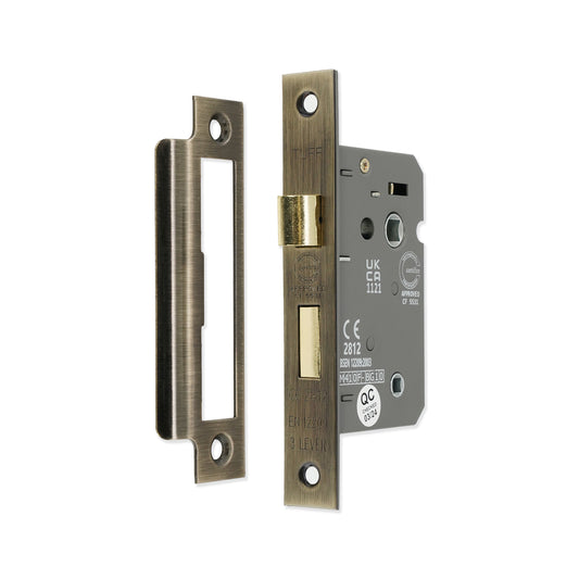 2.5" CE 3 Lever Bathroom Lock FD60 - Antique Brass