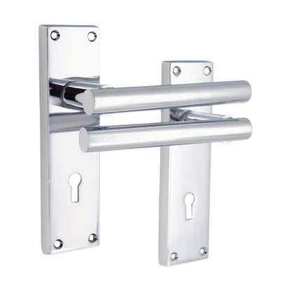 Polished Chrome Lever on Backplate Lock Door Home Decor