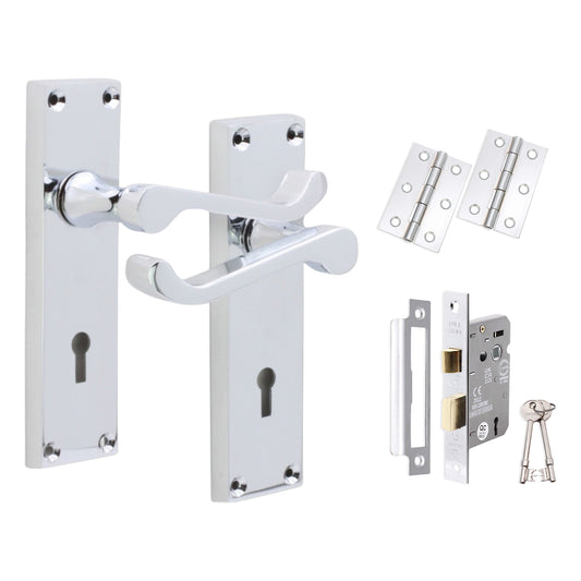 Victorian Scroll Lock Lever Handle 150mm Lock Pack Polished Chrome