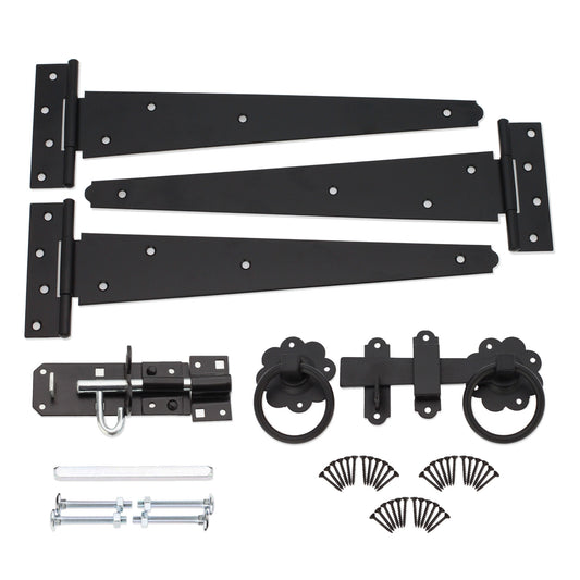 14" 350mm Plain Ring Gate Ironmongery Kit Black