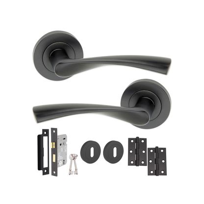 Matt Black Lever on Rose Lock Pack Home Decor  