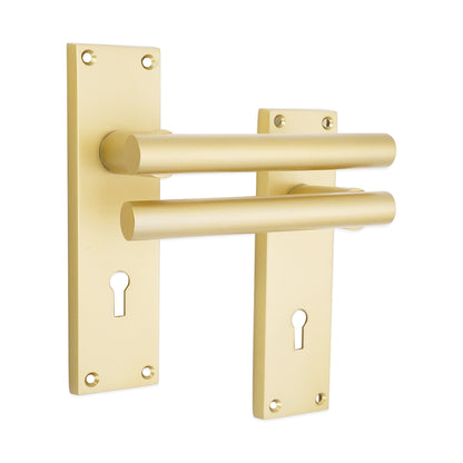 Satin Brass Lever on Backplate Door Handle Home Decor 
