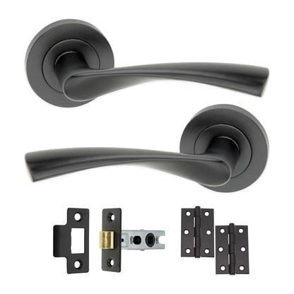 Matt Black Lever Door Handle Latch Pack Home Decor