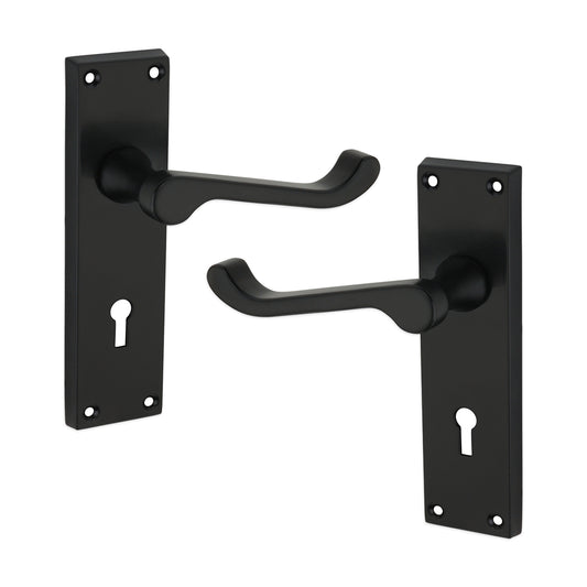 Victorian Scroll Lock Lever Handle 150mm Matt Black