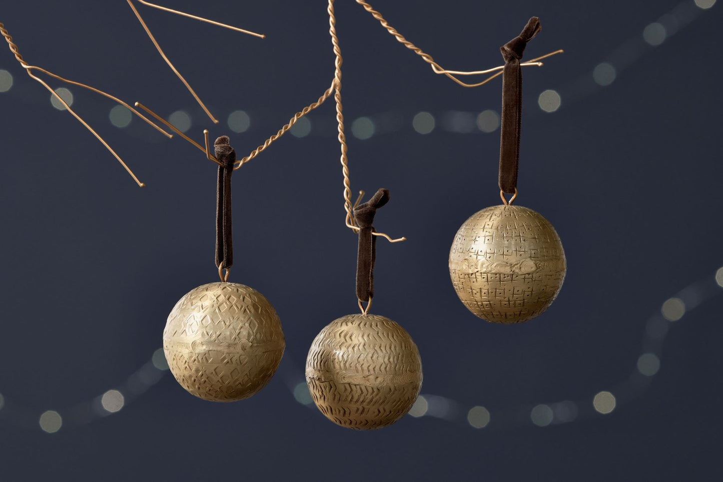 Manya Metal Round Baubles Brass - (Set of 3)