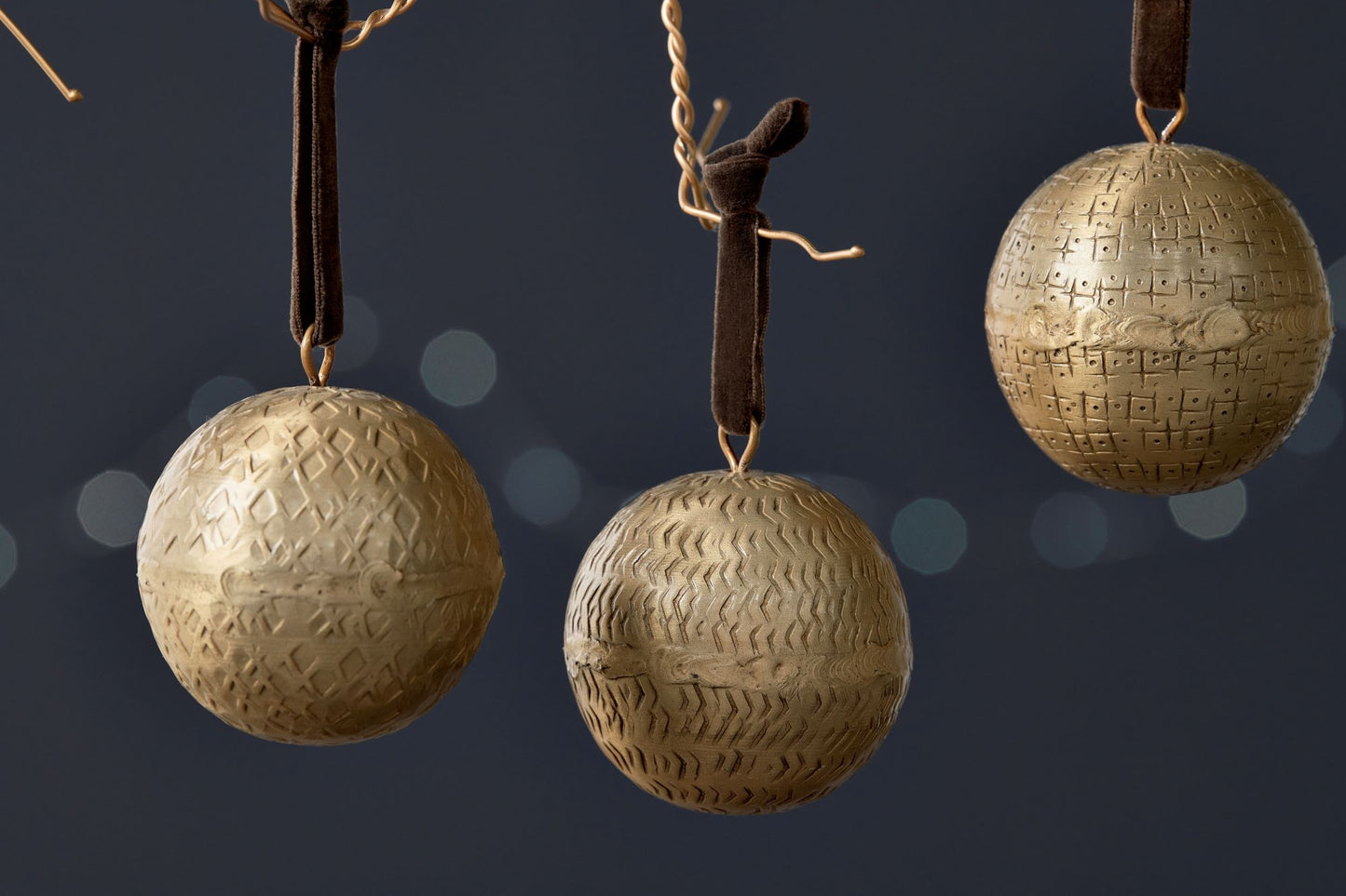 Manya Metal Round Baubles Brass - (Set of 3)
