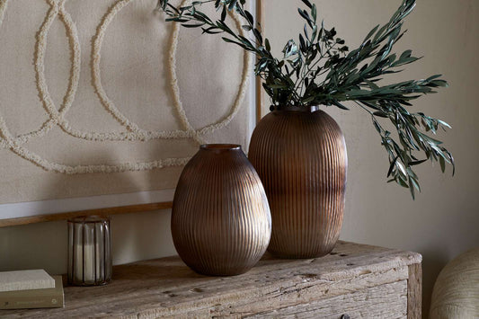 Linsy Ribbed Glass Vase - Smoke Brown