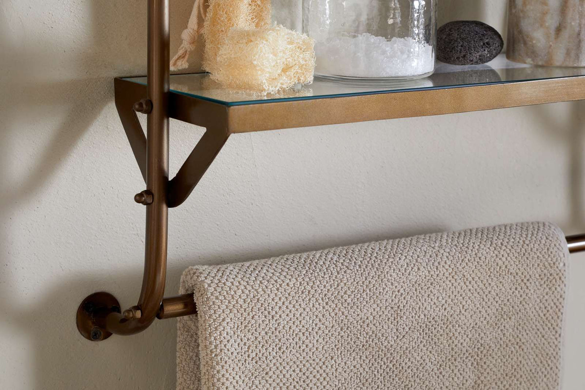 Karura Wall Shelves with Towel Rail - Antique Brass